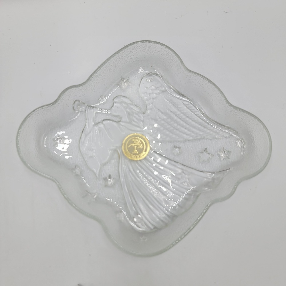 Holiday Home Accents‎ Glass Crystal Holiday Angel Horn Dish 7" x 5 3/4"